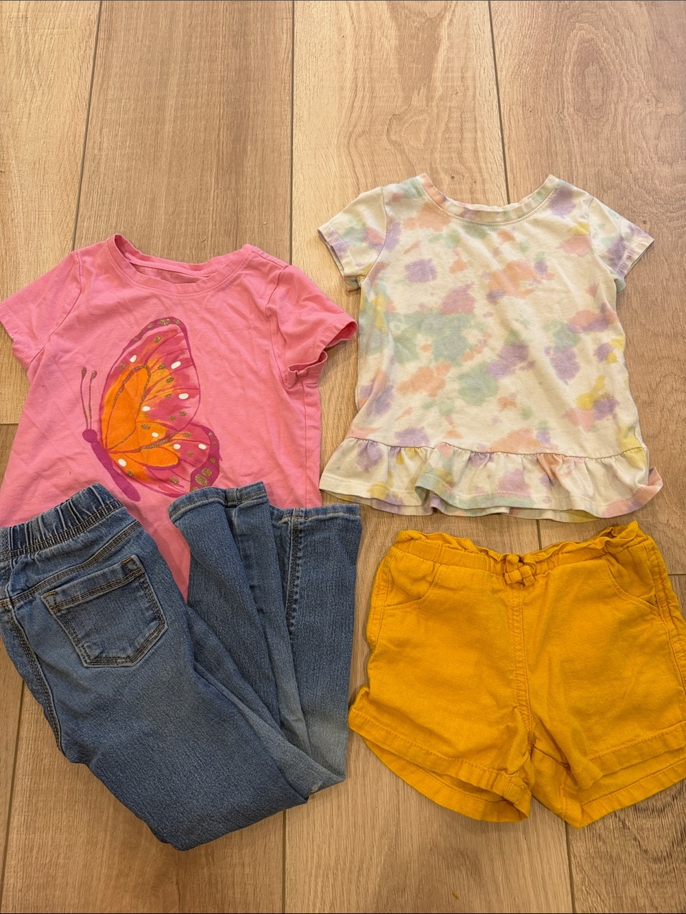 Girls Short Sleeve Pink Butterfly Tee (2-Pack Look)